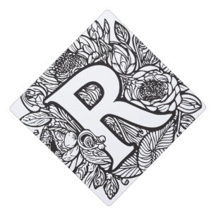 Black and White Personalized Ink Tattoo Flowers  Graduation Cap Topper