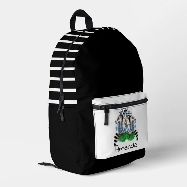 Black and White Personalized Lemurs  Backpack Bag  (Back Corner Left)