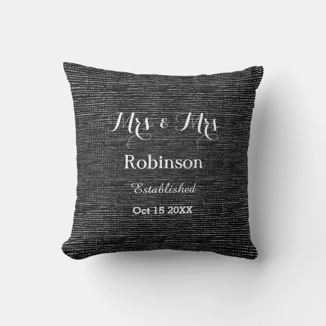 Black And White Personalized Lesbian Wedding Love Throw Pillow (Front)