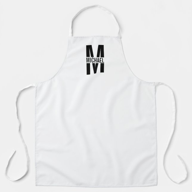 Black and White Personalized Monogram and Name Apr Apron (Front)