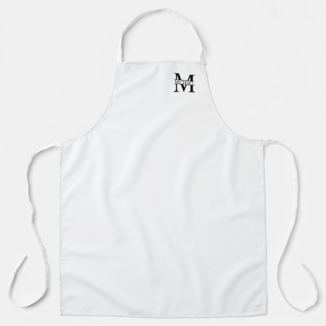 Black and White Personalized Monogram and Name Apron (Front)