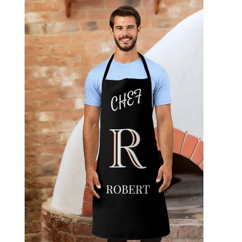 Black and White Personalized Monogram and Name  Apron