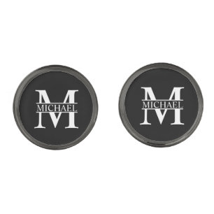 Black and White Personalized Monogram and Name Cuf Cufflinks