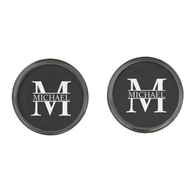 Black and White Personalized Monogram and Name Cuf Cufflinks (Front)