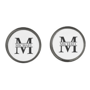 Black and White Personalized Monogram and Name Cufflinks