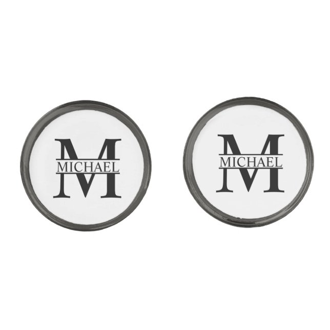 Black and White Personalized Monogram and Name Cufflinks (Front)
