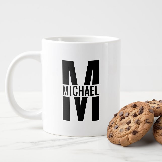 Black and White Personalized Monogram and Name Gia Giant Coffee Mug (Creator Uploaded)