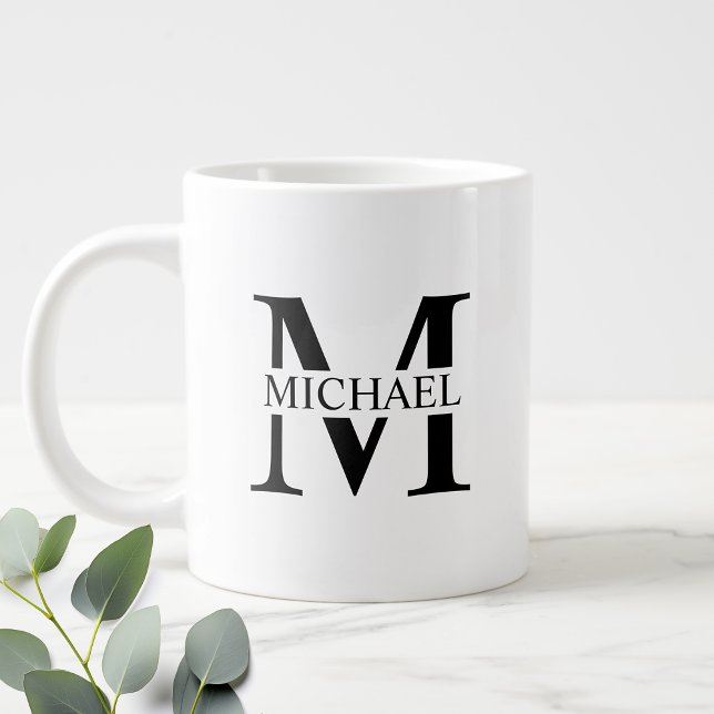 Black and White Personalized Monogram and Name Giant Coffee Mug (Creator Uploaded)