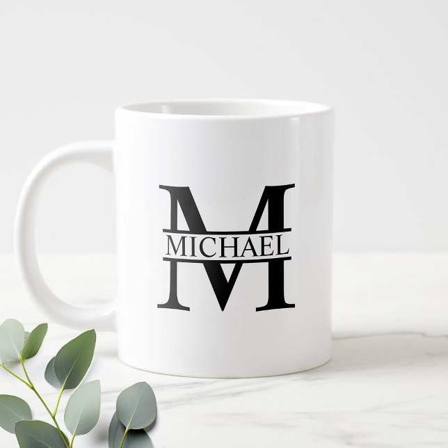 Black and White Personalized Monogram and Name Giant Coffee Mug (Creator Uploaded)