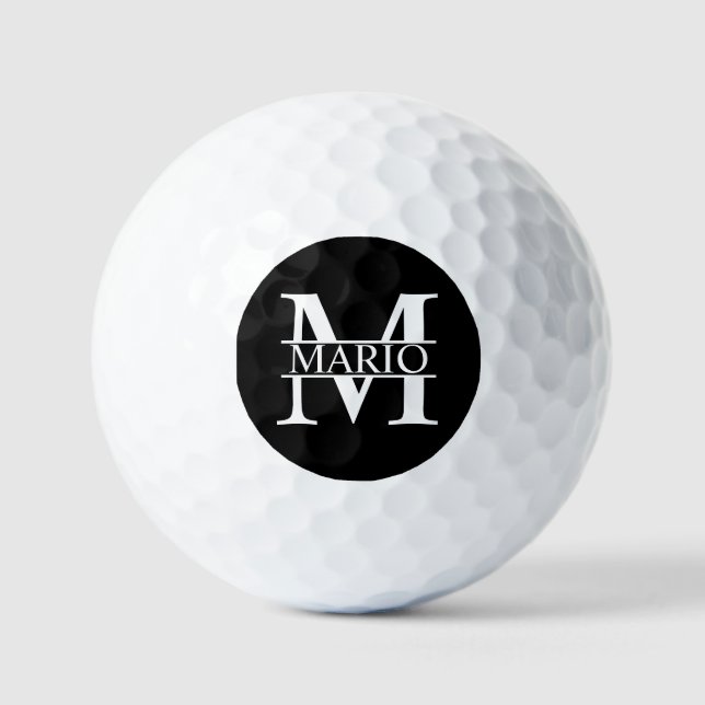 Black and White Personalized Monogram and Name Gol Golf Balls (Front)