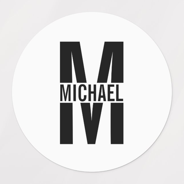 Black and White Personalized Monogram and Name Lab Labels (Design 1)