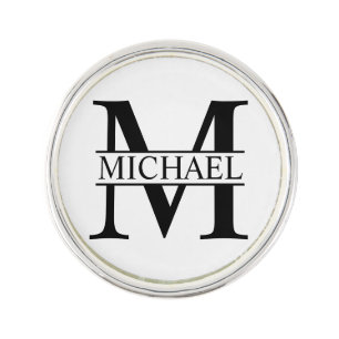 Black and White Personalized Monogram and Name Lapel Pin