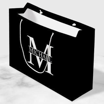 Black And White Personalized Monogram And Name Large Gift Bag by manadesignco at Zazzle