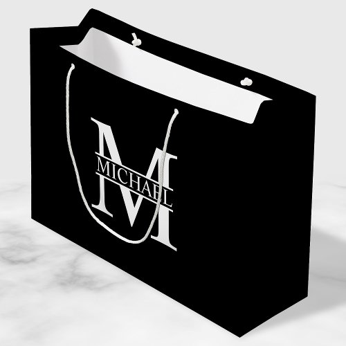 Black and White Personalized Monogram and Name Large Gift Bag