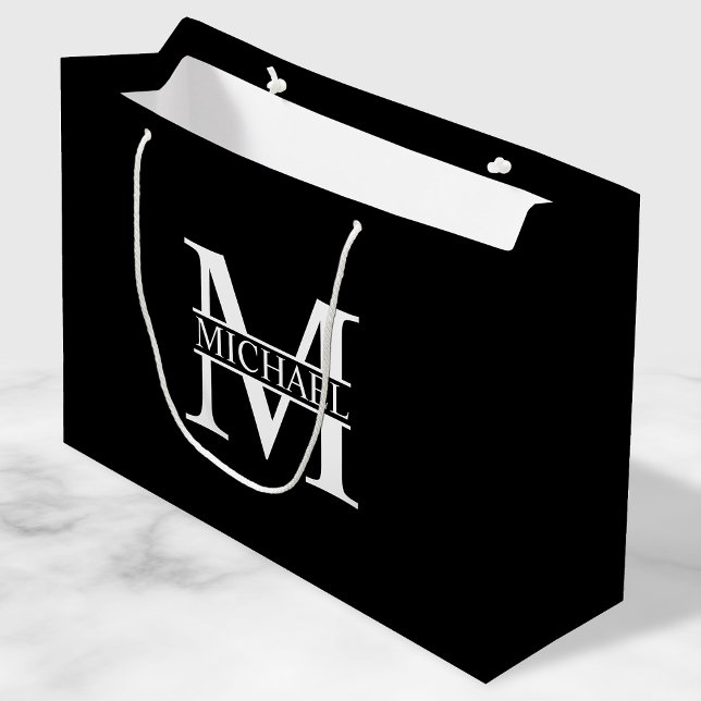 Black and White Personalized Monogram and Name Large Gift Bag (Creator Uploaded)