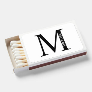 Black and White Personalized Monogram and Name Mat Matchboxes