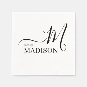 Black and White Personalized Monogram and Name Napkins