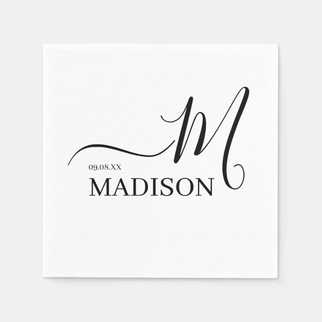 Black and White Personalized Monogram and Name Napkins (Front)