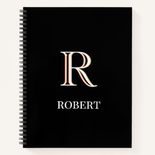 Black and White Personalized Monogram and Name Notebook