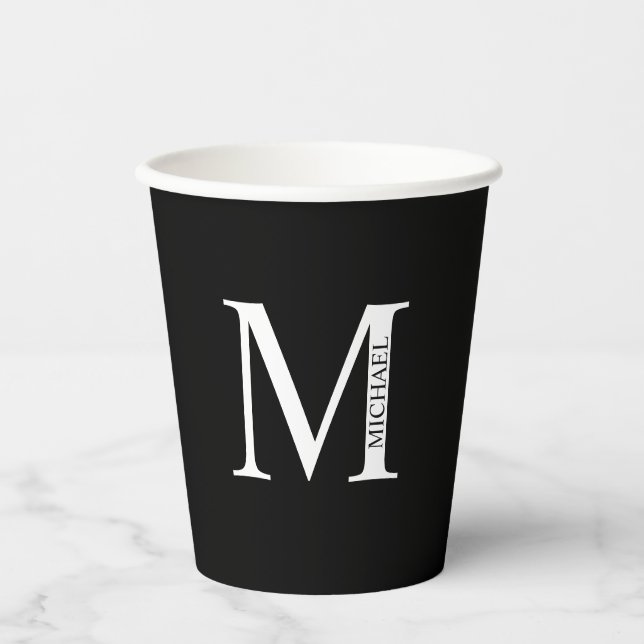 Black and White Personalized Monogram and Name Paper Cups (Front)
