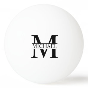 Black and White Personalized Monogram and Name Pin Ping Pong Ball