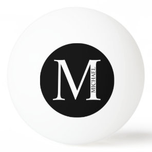 Black and White Personalized Monogram and Name Pin Ping Pong Ball