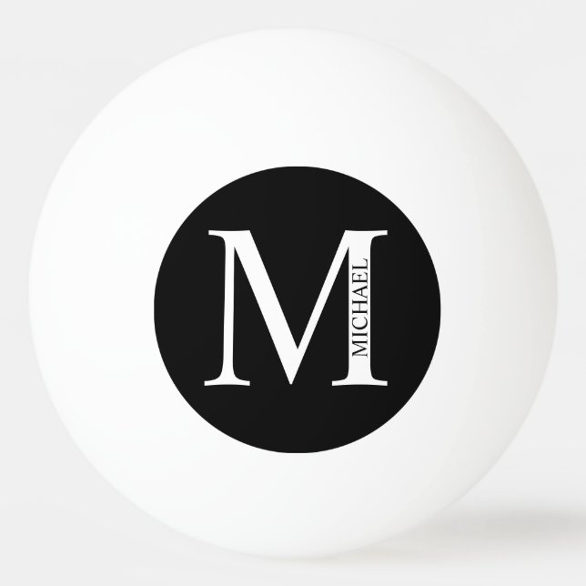 Black and White Personalized Monogram and Name Pin Ping Pong Ball (Front)