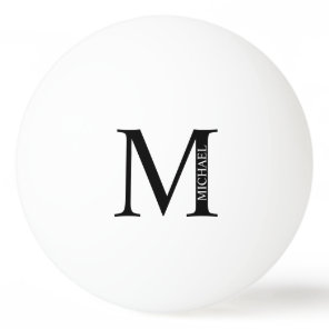 Black and White Personalized Monogram and Name Ping Pong Ball