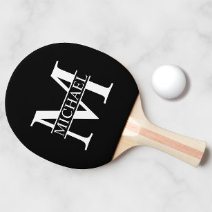 Black and White Personalized Monogram and Name Ping Pong Paddle