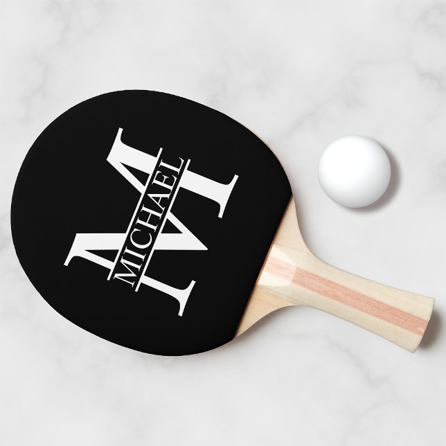Black and White Personalized Monogram and Name Ping Pong Paddle (Creator Uploaded)