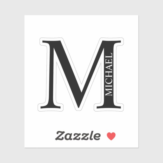 Black and White Personalized Monogram and Name Sti Sticker (Sheet)