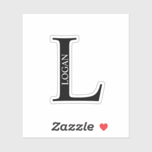Black and White Personalized Monogram and Name Sticker