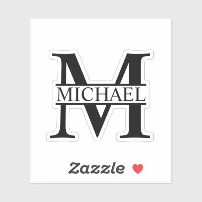 Black and White Personalized Monogram and Name Sticker (Sheet)