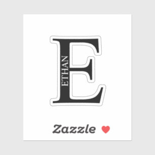 Black and White Personalized Monogram and Name Sticker