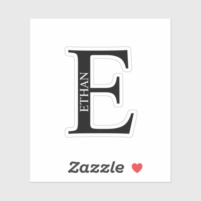 Black and White Personalized Monogram and Name Sticker (Sheet)