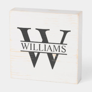 Black and White Personalized Monogram and Name Wooden Box Sign