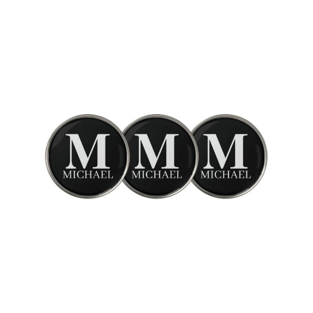 Black and White Personalized Monogram Golf Ball Marker (3 Up)