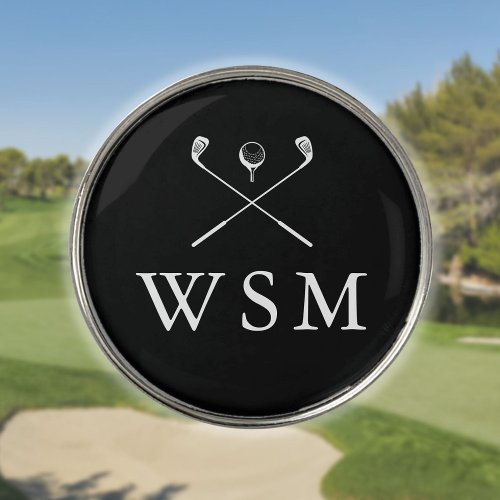 Black And White Personalized Monogram Golf Clubs Golf Ball Marker