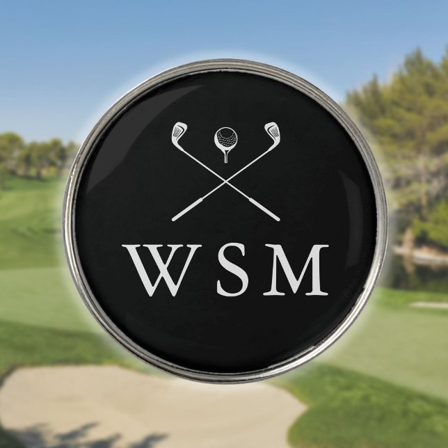 Black And White Personalized Monogram Golf Clubs Golf Ball Marker (Creator Uploaded)
