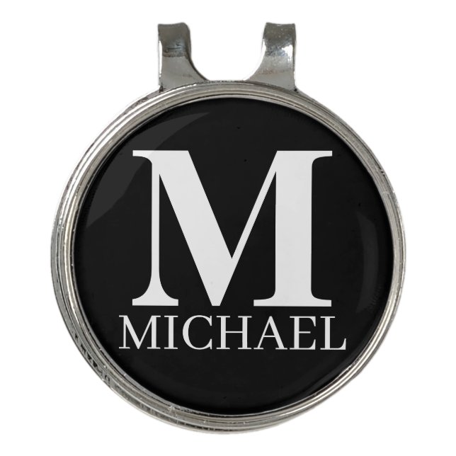 Black and White Personalized Monogram Golf Hat Clip (Front)