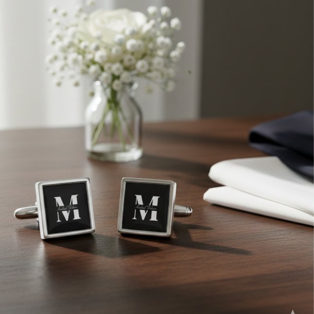 Black and white | Personalized Monogram Groomsmen  Cufflinks (Black and white | Personalized Monogram Groomsmen Cufflinks)