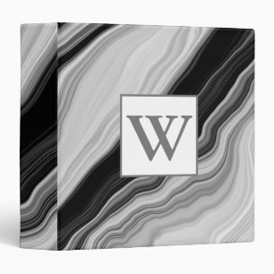 Black and White Personalized Monogram Marble 3 Ring Binder