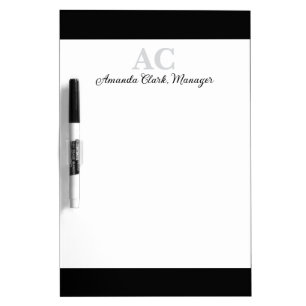Black and White Personalized Monogram Name  Dry Erase Board