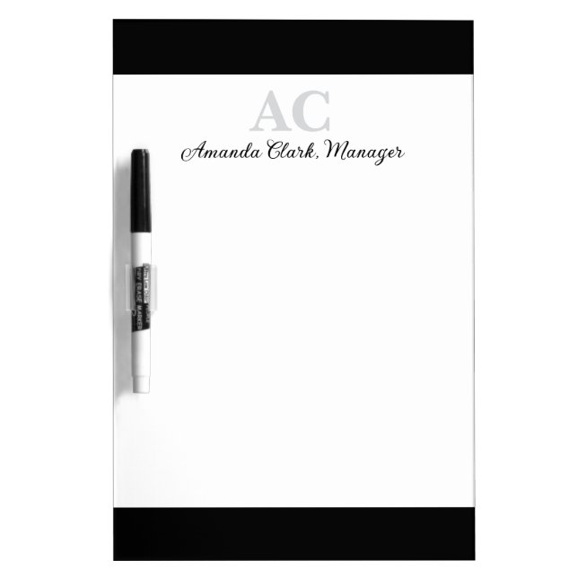 Black and White Personalized Monogram Name  Dry Erase Board (Front)