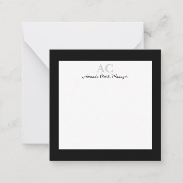 Black and White Personalized Monogram Name  Note Card (Front)