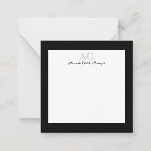 Black and White Personalized Monogram Name  Note Card