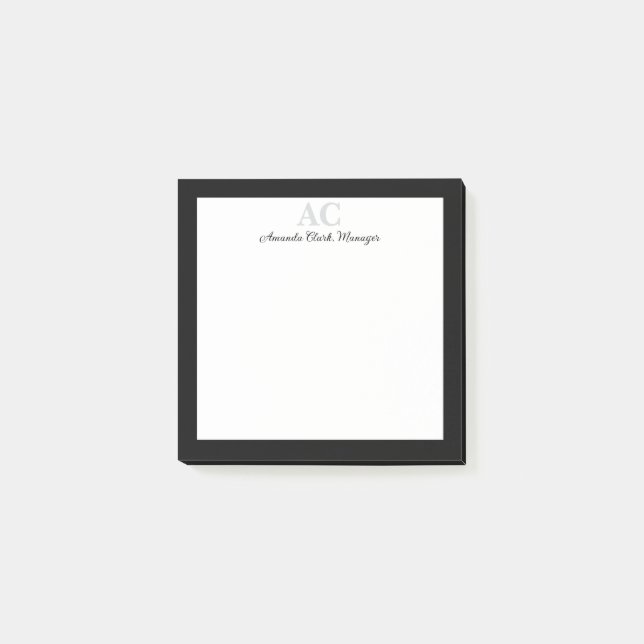 Black and White Personalized Monogram Name  Post-it Notes (Front)