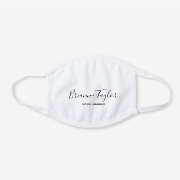 Black and White Personalized Name and Title White Cotton Face Mask