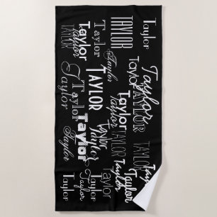 Black and White Personalized Name Beach Towel