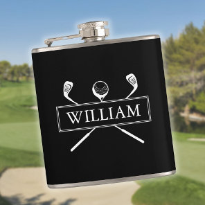 Black And White Personalized Name Clubs And Ball Flask